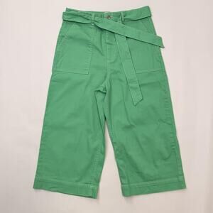 GB Pants Juniors 11 Green Cropped Wide Leg Belted Twill Pockets Stretch Casual